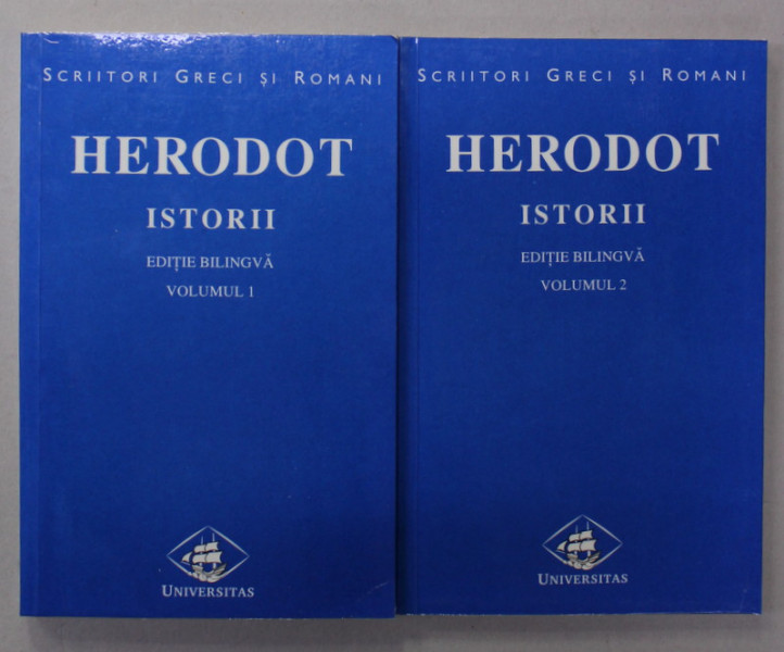 HERODOT - ISTORII , CARTEA I - CLIO , CARTEA A - II -A  - EUTERPE , EDITIE BILINGVA GREACA - ROMANA , TRADUCERE de  FELICIA STEF , 2 VOLUME , 1998