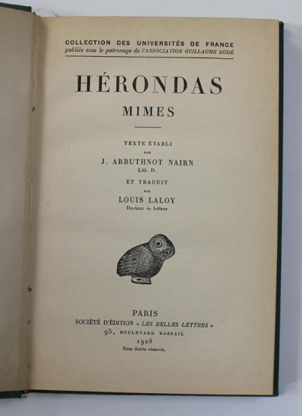 HERONDAS - MIMES , EDITIE IN GREACA SI FRANCEZA , 1928