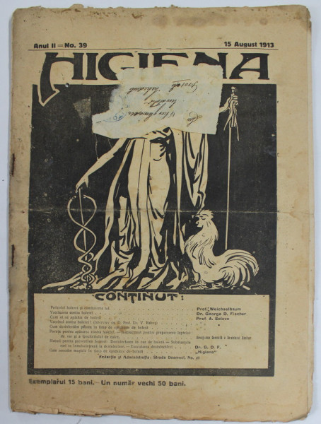 HIGIENA , REVISTA PENTRU PREINTAMPINAREA BOLILOR SI PASTRAREA SANATATII , ANUL II , NR. 39 , 15 AUG.  1913