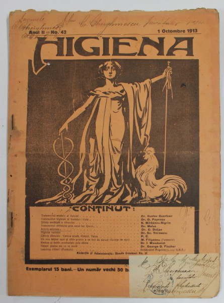 HIGIENA , REVISTA PENTRU PREINTAMPINAREA BOLILOR SI PASTRAREA SANATATII , ANUL II , NR. 42 , 1 OCT. 1913