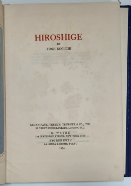 HIROSHIGE by YONE NOGUCHI , 1934