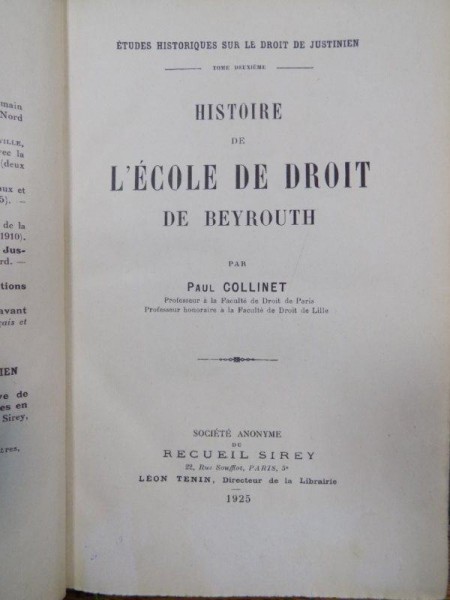 Histoire de ecole de droit, Paris 1925