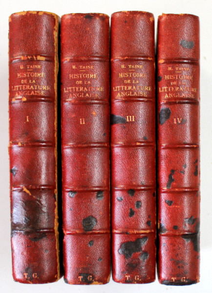 HISTOIRE DE LA LITTERATURE ANGLAISE par H. TAINE , VOLUMELE I -IV , 1916- 1917 , PREZINTA SUBLINIERI