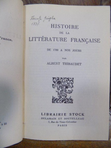 Histoire de la Litterature Francais de 1789 a nos jours, Paris 1936