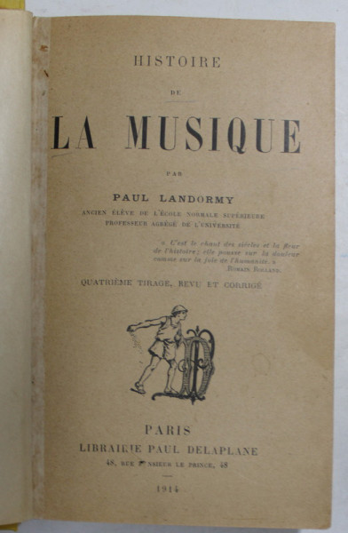 HISTOIRE DE LA MUSIQUE par PAUL LANDORMY , 1914