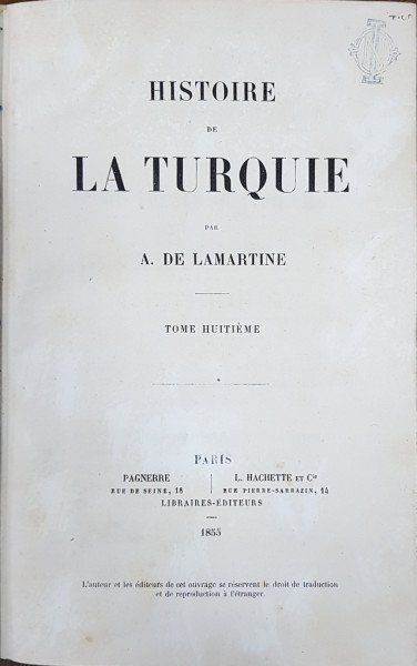 HISTOIRE DE LA TURQUIE par A DE LAMARTINE, TOM VIII- PARIS, 1855