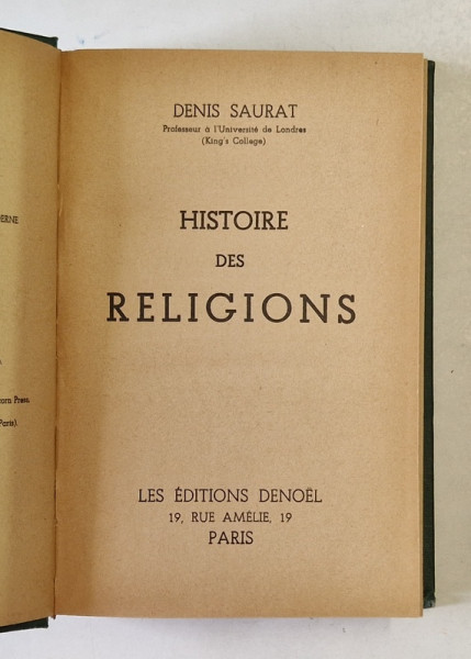 HISTOIRE DES RELIGIONS de DENIS SAURAT ,1933