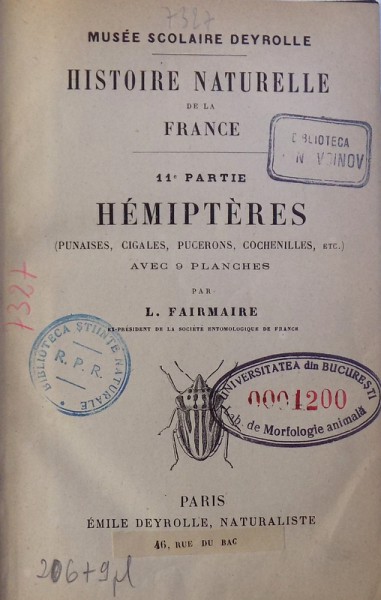 HISTOIRE NATURELLE DE LA FRANCE 11e PARTIE : HEMIPTERES , avec 9 planches par L. FAIRMAIRE