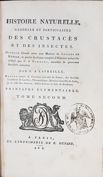 HISTOIRE NATURELLE, GENERALE ET PARTICULIERE DES CRUSTACES ET DES INSECTES par P. A. LATREILLE, TOM II - PARIS, 1802