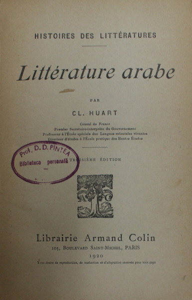 HISTOIRES DES LITTERATURES - LITTERATURE ARABE par CL. HUART , 1920