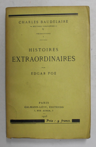 HISTOIRES EXTRAORDINAIRES par EDGAR POE , TRADUCTION de CHARLES BAUDELAIRE , 1925