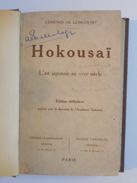 HOKOUSAI. L'ART JAPONAIS AU XVIII SIECLE par EDMOND DE GONCOURT, EDITION DEFINITIVE  PARIS