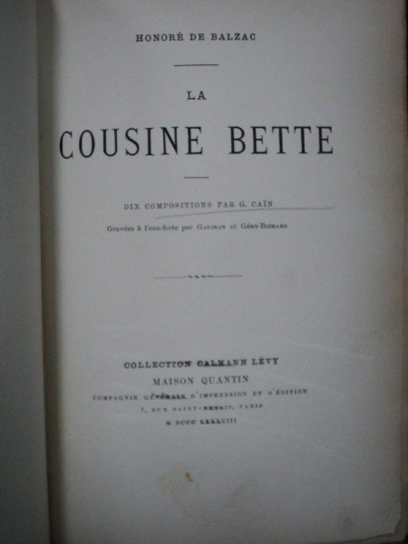 Honore de Balzac, La cousine Bette, Paris 1888