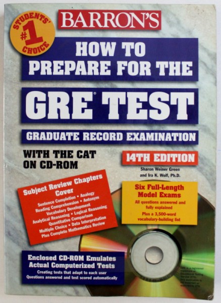 HOW TO PREPARE FOR THE GRE TEST  - GRADUATE RECORD EXAMINATION by SHARON WINER GREEN , 2000 , LIPSA CD*