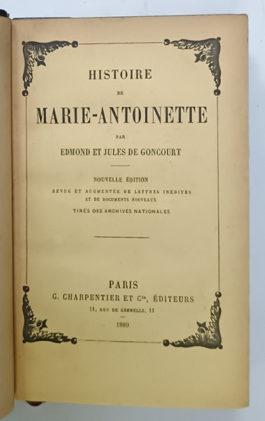HSITOIRE de MARIE - ANTOINETTE par EDMOND et JULES DE GONCOURT , 1889