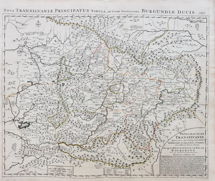 Hubert Jaillot - Nova Transilvaniae Principatus Tabula ad Usum Serenissimi Burgundiae Ducis, Gravura, 1696