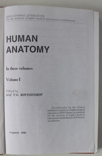 HUMAN ANATOMY , VOLUME I by V.G. KOVESHNIKOV , 2006