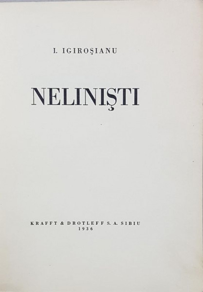 I. IGIROSIANU, NELINISTI - SIBIU, 1936 *DEDICATIE
