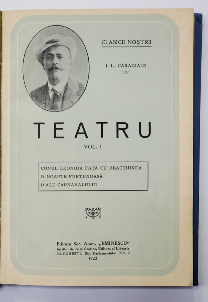 Concentration income liver I. L. CARAGIALE - TEATRU, 2 VOLUME - BUCURESTI, 1922