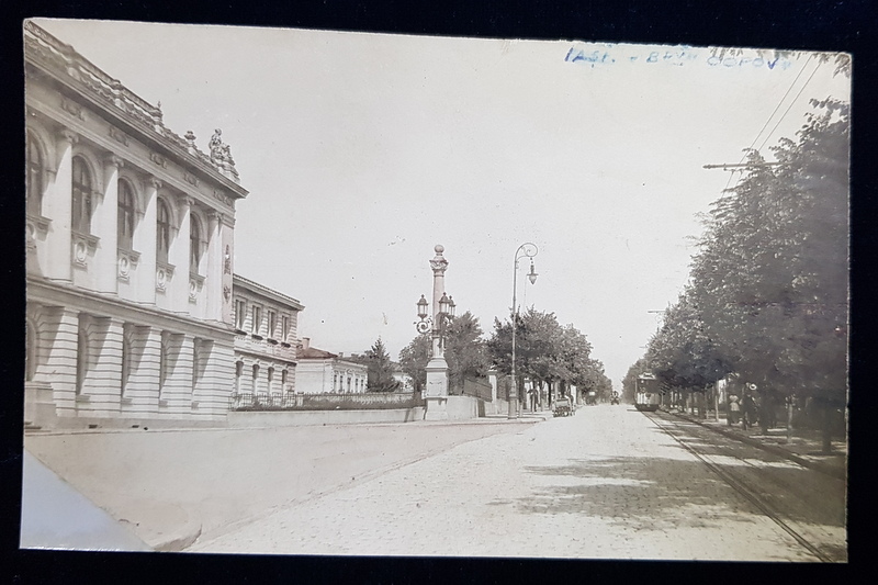 IASI  - BULEVARDUL COPOU  - VEDERE GENERALA , FOTOGRAFIE MONOCROMA , CCA. 1900 , COLTUL DIN STANGA JOS DEZLIPIT *