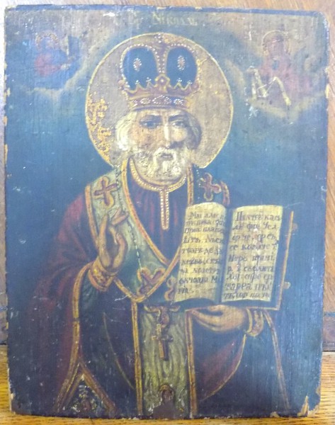 Icoana pe lemn romaneasca Sf. Nicolae , datata pe verso 1855
