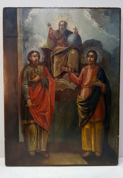 Icoana pe lemn, 'Sfintii Fara de Arginti Cosma si Damian', Scoala Ruseasca, secol 19