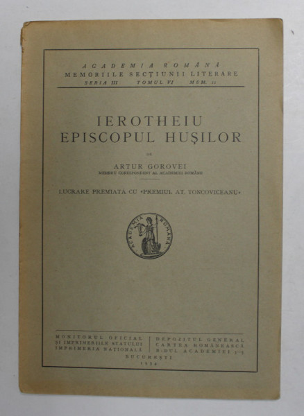 IEROTHEIU EPISCOPUL HUSILOR de ARTUR GOROVEI , 1934