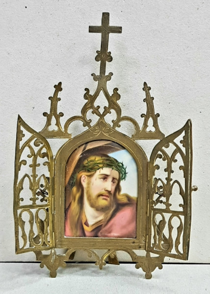 Iisus, Triptic din bronz si portelan pictat