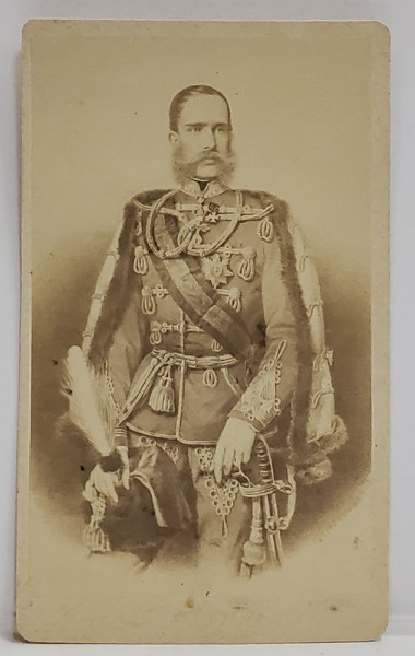 IMPARATUL FRANZ JOSEF , IN UNIFORMA DE GALA , CU DECORATII SI SABIE , FOTOGRAFIE C.D.V. , A DOUA JUMATATE A SEC. XIX