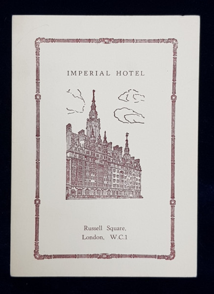 IMPERIAL HOTEL , RUSSEL SQUARE , LONDON , MENIUL DE DIMINEATA , PERIOADA INTERBELICA