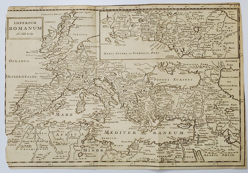 IMPERIUM ROMANUM , HARTA de HERMANN MOLL , GRAVURA , SFARSITUL SEC. XVII