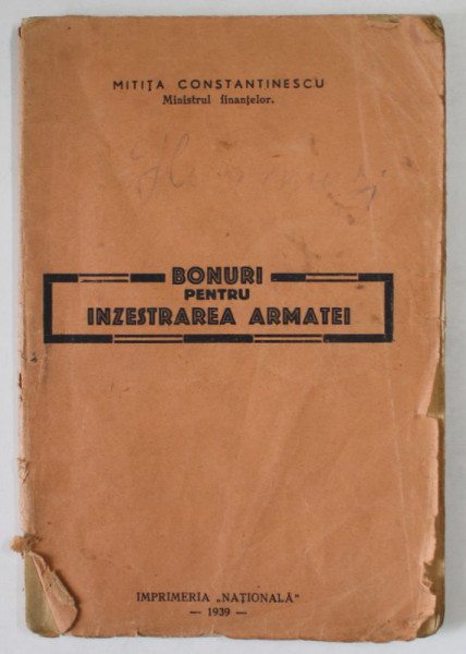 IN COPERTA  '' BONURI PENTRU INZESTRAREA ARMATEI '' de MITITA CONSTANTINESCU , LEGATA ''  LUPTA DE CLASA  '' , ORGANUL COMITETULUI CENTRAL AL PARTIDULUI COMUNIST DIN ROMANIA , ANUL XX , NR. 7 , DECEMBRIE , 1939  PREZINTA URME DE UZURA