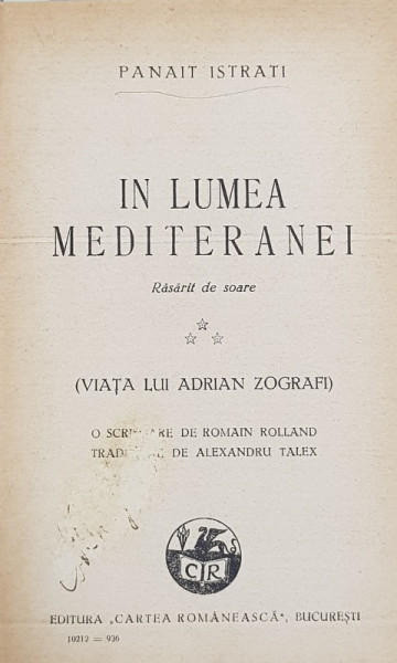 IN LUMEA MEDITERANEI - RASARIT DE SOARE de PANAIT ISTRATI , 1936