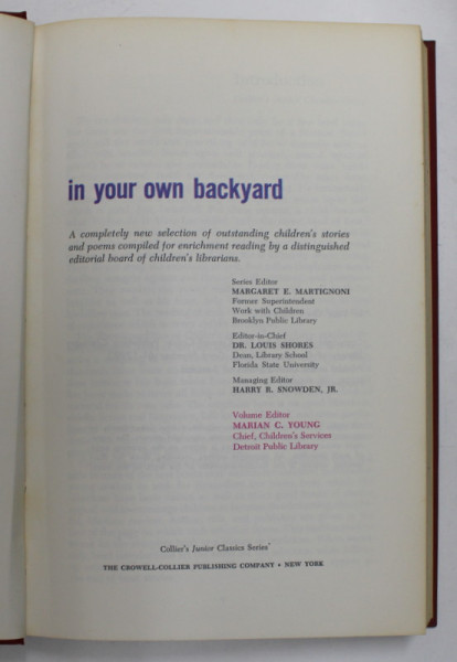 IN YOUR OWN BACKYARD  , volume editor MARIAN C, YOUNG  , 1962