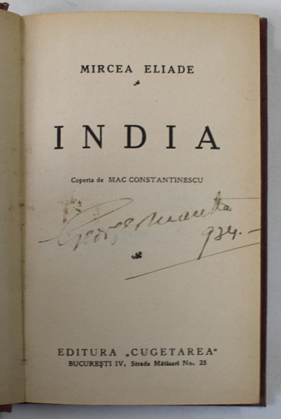 INDIA de MIRCEA ELIADE , ANII '30