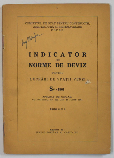 INDICATOR DE NORME DE DEVIZ PENTRU SPATIII VERZI , Sv- 1961