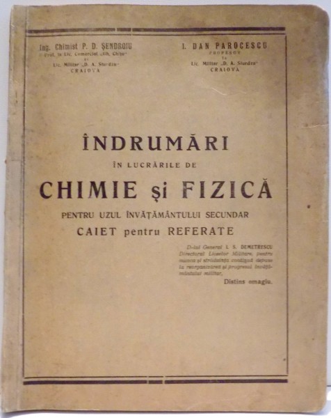 INDRUMARI IN LUCRARILE DE CHIMIE SI FIZICA de P.D. SENDROIU , I. DAN PAROCESCU , 1937