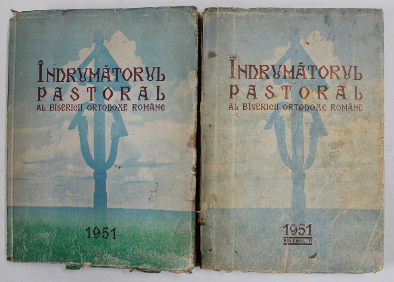 INDRUMATORUL PASTORAL AL BISERICII ORTODOXE ROMANE , VOLUMELE I - II , 1951 , PREZINTA PETE SI URME DE UZURA