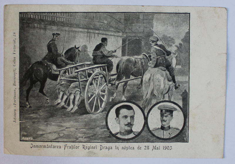 INMORMANTAREA FRATILOR REGINEI DRAGA IN NOAPTEA DE 28 MAI 1903  - CARTE POSTALA ILUSTRATA , DESEN , MONOCROMA , NECIRCULATA , CLASICA