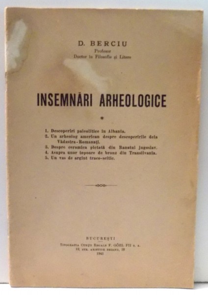 INSEMNARI ARHEOLOGICE de D. BERCIU , 1941