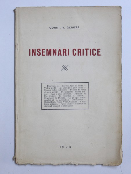 INSEMNARI CRITICE de CONST. V . GEROTA ,1928