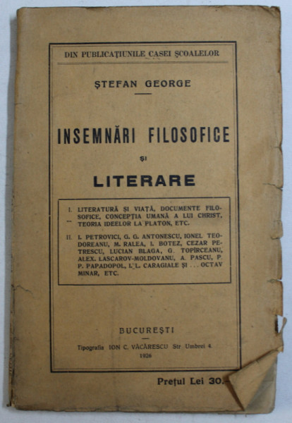 INSEMNARI FILOSOFICE SI LITERARE de STEFAN GEORGE , 1926