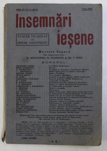 INSEMNARI IESENE - REVISTA LUNARA , ANUL IV , VOL. X - NR. 5  - 1 MAI , 1939
