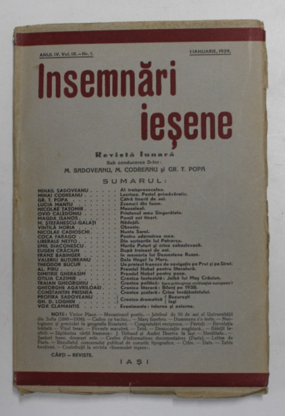 INSEMNARI IESENE , REVISTA LUNARA , ANUL IV , VOLUMUL IX - NR. 1 , 1 IANUARIE , 1939