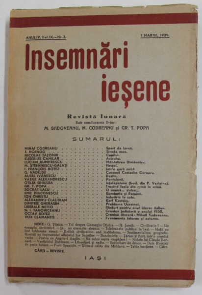 INSEMNARI IESENE , REVISTA LUNARA , ANUL IV , VOLUMUL IX , NR. 3 - 1 MARTIE 1939