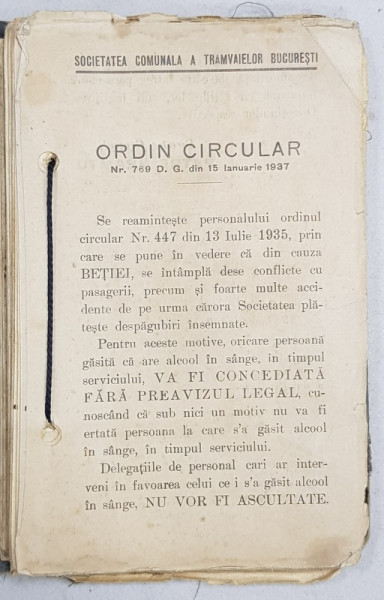 INSTRUCTIUNI PENTRU TAXAREA CALATORILOR PE TRASEELE SOCIETATII COMUNALE DE TRAMVAIE BUCURESTI SI ALTE CIRCULARE  ( CU TRASEE  ) , 1937 - 1944
