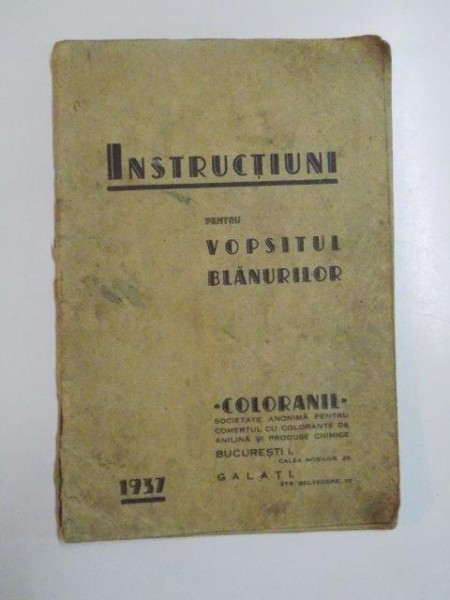 INSTRUCTIUNI PENTRU VOPSITUL BLANURILOR  1937