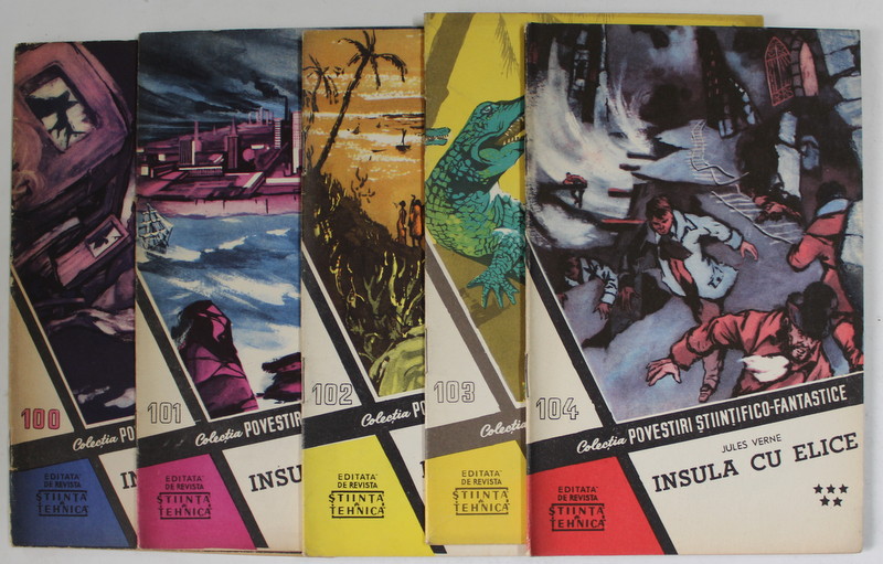 INSULA CU ELICE, COLECTIA POVESTIRI STIINTIFICO FANTASTICE  de JULES VERNE , ROMAN IN 5 FASCICOLE , ANII ' 60 - ' 70