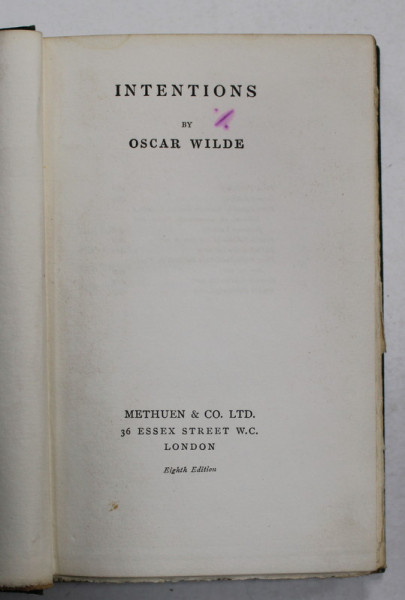 INTENTIONS by OSCAR WILDE , 1913