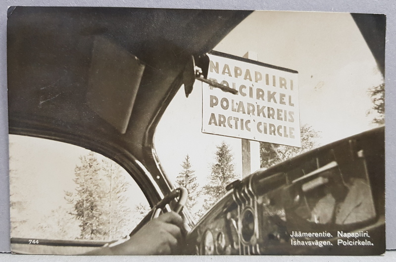 INTERIORUL UNUI VEHICUL LANGA PANOUL CARE INDICA CERCUL POLAR DIN LAPONIA , CARTE POSTALA ILUSTRATA , MONOCROMA, CIRCULATA , DATATA 1938